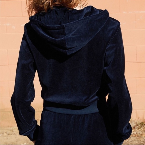 Brandy Melville John Galt Cropped Velour Full Zip Hoodie - Picture 2 of 8